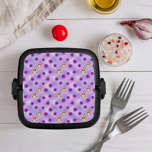SEBNATAL Portable Purple Flower And Owl Insulated Lunch Box, Food Storage Containers, Bento Boxes for Camping Work Picnic Travel Park