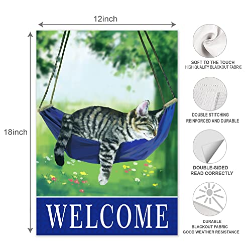 Welcome Spring Cat Garden Flags For Outside 12X18, Seasonal Flags With Cats Double Sided House Flags, Fall House Yard Lawn Decor Holiday Funny Garden Yard Decoration #TOP1