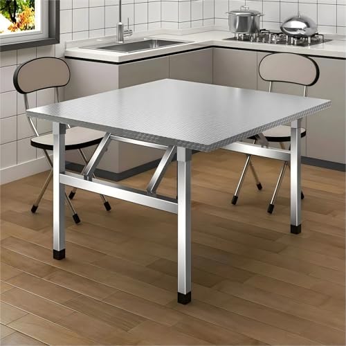 【Hongjiwa】折りたたみテーブル ステンレス製 正方形 80×80×72cm コンパクト収納 業務用 アウトドア 組立不要 (HJW_折りたたみテーブル_55cm脚高,厚めで幅70長さ70、取り付け不要) [2]