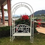 QQAA Rosenbogen mit Bank 228 X 118 X 47 cm Rankgitter aus Pulverbeschichtetem Eisen mit Sitzbank für 2 Personen und Schöner Verzierung Rankhilfe für Rosen & Kletterpflanzen, Grün, Weiß