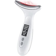 7-Color LED Red Light Therapy Face &amp; Neck Massager - Anti-Aging Facial Sculptor with Heat, Vibration, Lifting, Firming, Timer for Visible Skin Tightening, Rechargeable At-Home Beauty Device