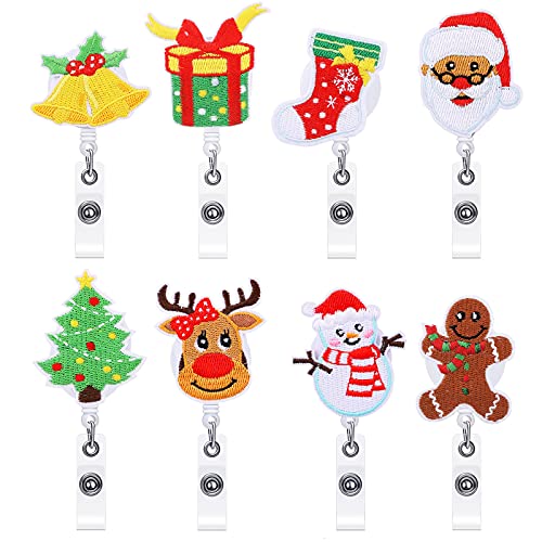 8 Pieces Retractable Christmas Badge Reels, Nurse Badge Reels, Felt Nursing Badge Reels Christmas Themed Badge Holders Gift for School Nurses Students ID Badges Name Cards Lanyards Supplies Holidays