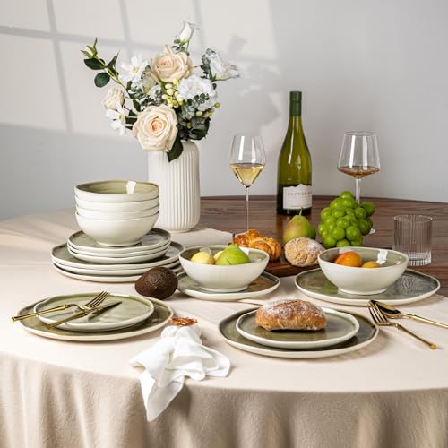 Image of Leratio Ceramic Dinnerware Sets for 4,Porcelain Plates and Bowls Sets with Wavy Edge,Microwave & Dishwasher & Oven Safe,Light Weight & Scratch Resistant Dishes Sets-Service for 4 (12pcs)