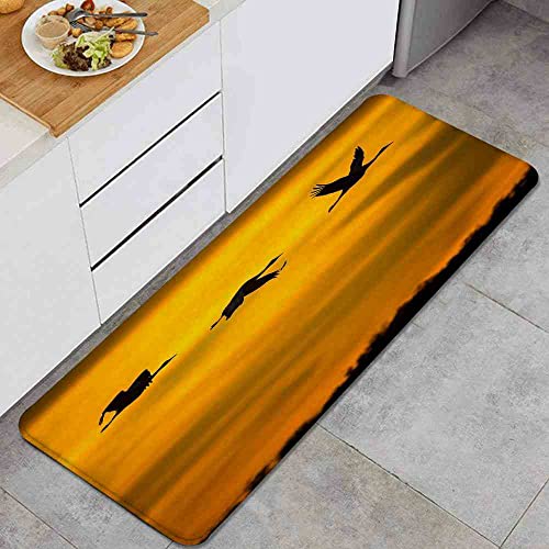 VISALUNA Kitchen Rugs and Mats Three Birds Flight in Sky Silhouette at Sunset Cushioned AntiFatigue Comfort Runner Mat for Floor Rug Standing Rugs,17"x48"