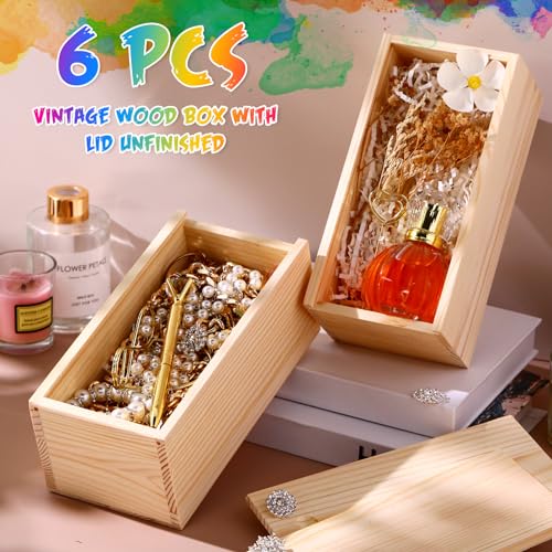 Suzile 6 Pcs Unfinished Wood Boxes with Slide Lid, 7.87 x 3.94 x 3.15 Inches Rectangle Wooden Small Gift Box for Craft DIY Jewelry Bead Organizer(Wood Color) by Suzile - Used condition - Image 3