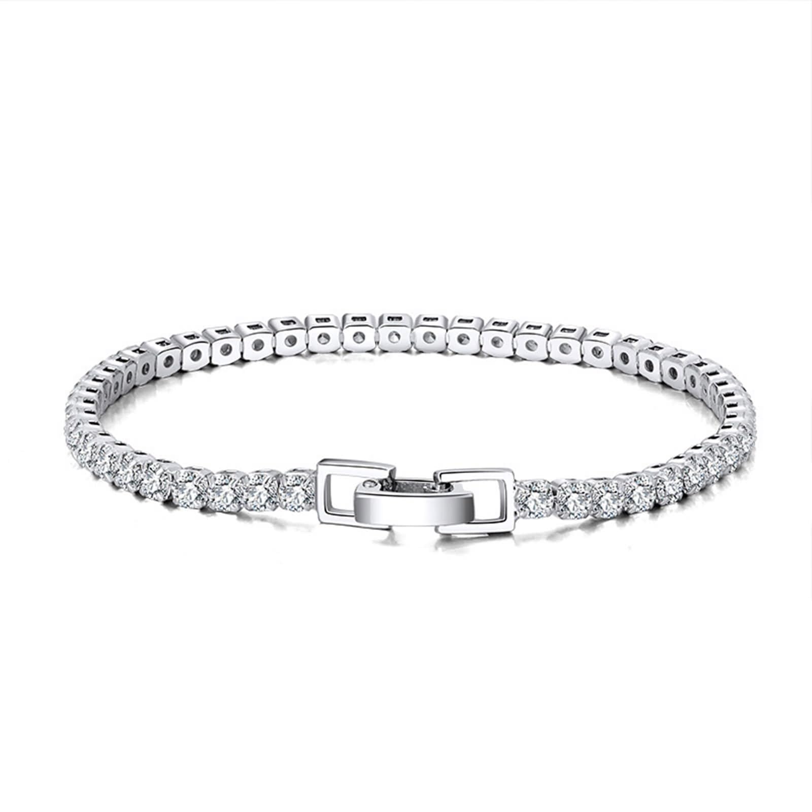 Pulseras Mejor Amiga Mujer, Pulsera Dijes Mujer, Pulseras Tenis Mujer, Pulsera Amistad Forma Redonda Blanca, Plata Ley circonita cúbica