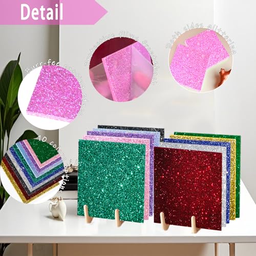 Image of Glitter Acrylic Sheets 1 /8 inch Thick 7.87x7.87, Pink, 5-Pack | Translucent Cast Acrylic, For Laser Cutting and Engraving, Invitation Blanks, Signs, Festival Decorations
