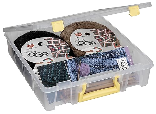 Image of ArtBin Super Satchel 1-Compartment Craft Storage Box, Yellow Latches | One Open Compartment, 15.2 x 8 x 6.2 Inches, Secure Latches, Stackable, Clear Durable Polypropylene