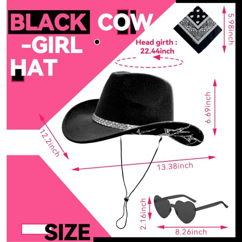 Image of SHENYI Cowgirl Hat and Bandana and Heart Sunglasses Glitter Rhinestone Star Cowboy Hat Western Sparkly Hats for Women Men