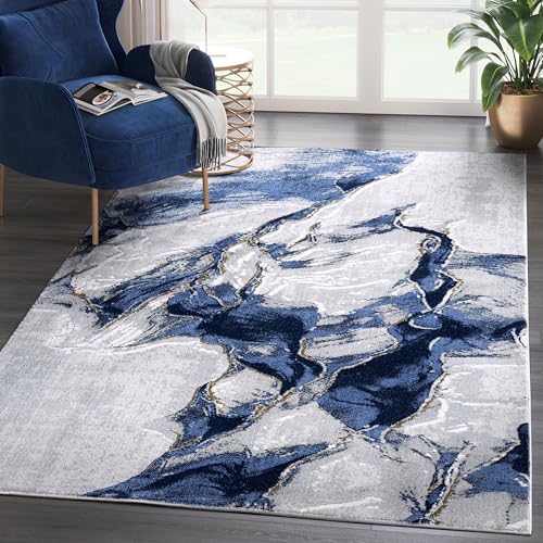 Tapete Abani Regal 185x109 cm Diseño Abstracto Gris Azul