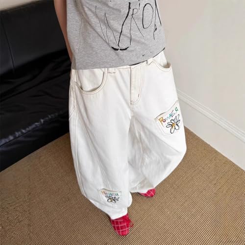 Baggy Jeans Men Vintage HIgh Waisted Barrel Jeans Men Flower Streetwear for Skater Parachute Wide Leg Denim Pants4