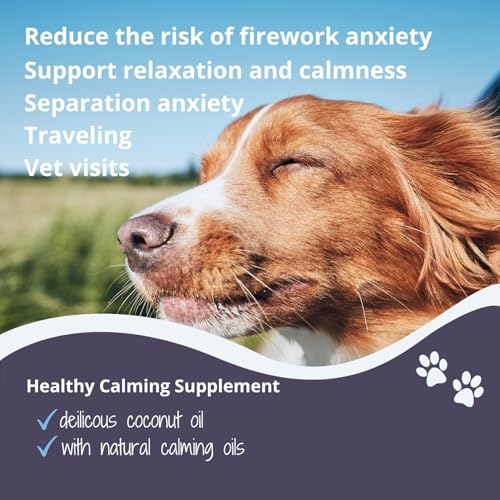 Beruhigendes Kokosöl für Hunde, 100ml Pumpflasche, Natürliche Hilfe bei Angst & Stress, mit L-Tryptophan, Baldrian & Ashwagandha
