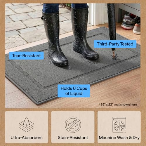 Image of GORILLA GRIP Indoor Door Mat, Rubber Backing Entry Rug 29x17, Gray