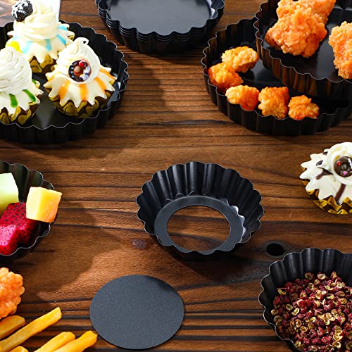 18 Pcs 3 In 4 In 5 In Mini Tart Pan With Removable Bottom Egg Tart Molds Nonstick Mini Pie Tins Small Round Quiche Pan Carbon Steel Reusable Quiche Bakeware For Baking Cake Cupcake Muffin Dessert #TOP4