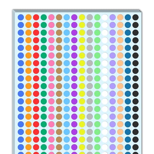 12,000 Pieces - 8mm Small Coloured Dot Stickers, Sticky Dots Circle Round Labels - 16 Assorted Colours