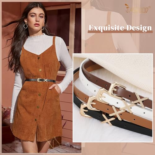 JASGOOD Women Skinny Leather Belt for Pants Jeans Ladies Thin Waist Belt for Dress3