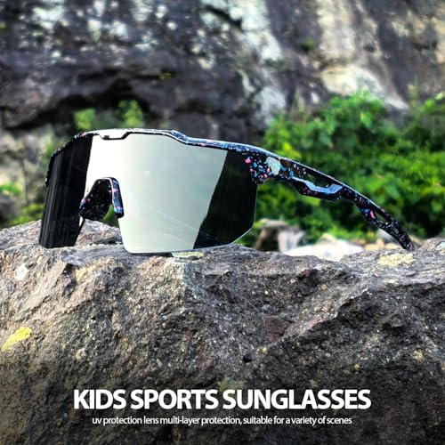 Image of Youth Baseball Sunglasses for Boys Girls Softball Cycling Sports Sunglasses Kids Lightweight UV Protection