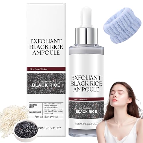 Exfoliante de Arroz Blanco y Negro, Dúo de Ampollas de Arroz, Ampolla de Arroz Blanco, Solución Exfoliante de Arroz Negro, Arroz Peeling Shot, Hidratante y Minimizador de Poros Faciales (NEGRO)