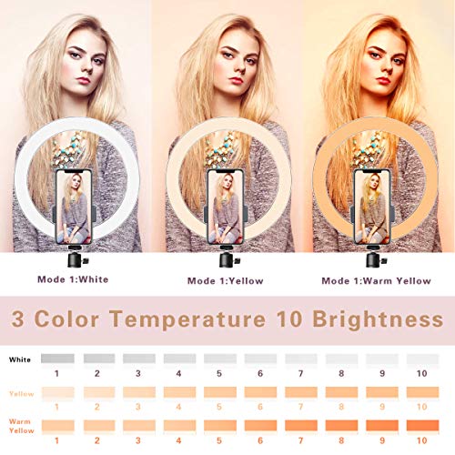 Dimmable Desk Makeup LED Ring Light 10" with Tripod Stand & Phone Holder for Live Streaming & YouTube Video, Photography, Shooting with 3 Light Modes & 10 Brightness Level - Thumbnail 2