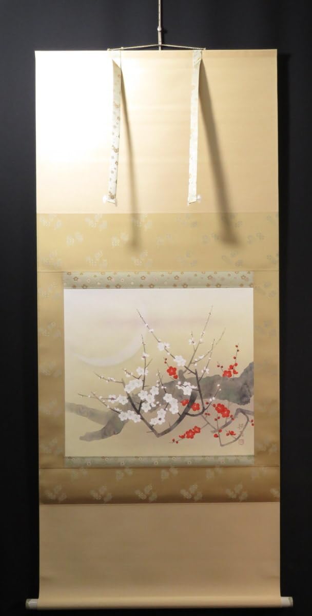 JY1472 Hanging Scroll Ikeno Yuichi Red and White Plum Shakuhachi