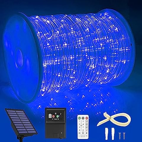 164 FT 1000 LED Rope Lights Solar Powered Waterproof String Lights 8 Modes Outdoor Tube Light Copper Wire Fairy Lights for Christmas Garden Fence Yard Party Pool Wedding Decor (1000 LED Blue) Cover