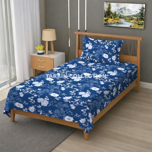 Image of Single Flat Bedsheet 60 x 90 Inch with 1 Pillow Cover, Cotton Blend Soft Breathable Bed Sheet Set for Single Bed, Lightweight Comfortable Bedding for Home Guest Room Daily Use