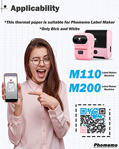 Phomemo Thermal Labels, Continuous (53Mm X 8M) Square White Labels,Waterproof, Oil-Proof And Scratch-Proof Suitable For M200 Bluetooth Label Maker Machine. Address, Barcodes, Photo (2 Rolls) #TOP2