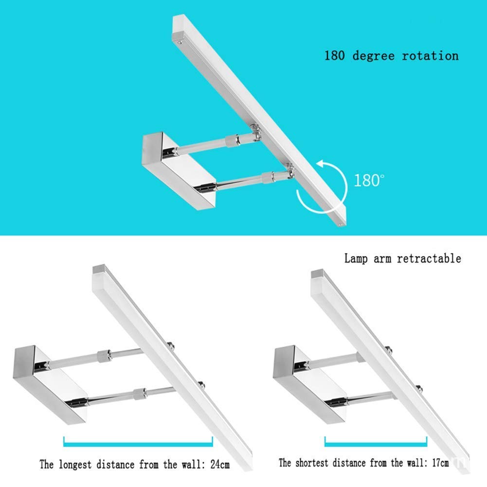 Applique da Bagno Impermeabili IP44, Lampada a LED da 20W con Angolo Regolabile per Trucco sopra la Foto, Tavolo da Trucco Lungo 90 cm, Luce Bianca Argento.