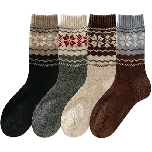 Image of IIG Cute Warm Wool Socks for Women Super Cozy Thick Crew Winter Socks Gifts, 5 Pairs