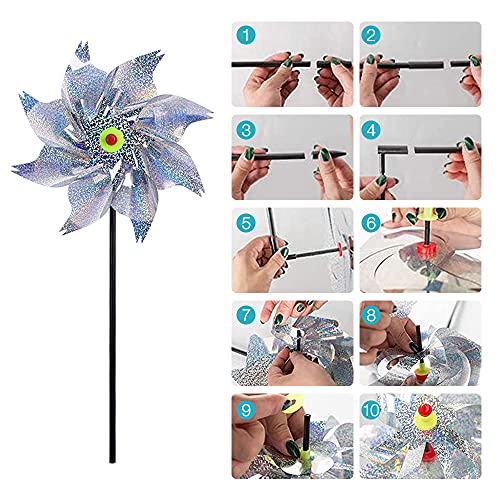 Jooheli Mulino a Vento Riflettente, 10 Pezzi Girandole per Uccelli Repellenti, Dispositivo di Controllo Riflettente Controllo degli Uccelli, Mulino a Vento ad Alta Riflessione to Spaventa Piccioni - Image 4