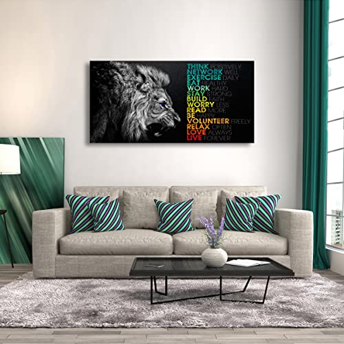 Image of Animal Lion Canvas Wall Art Motivational Inspirational Quotes Picture Canvas Prints with Frame, Wall Art Decorative