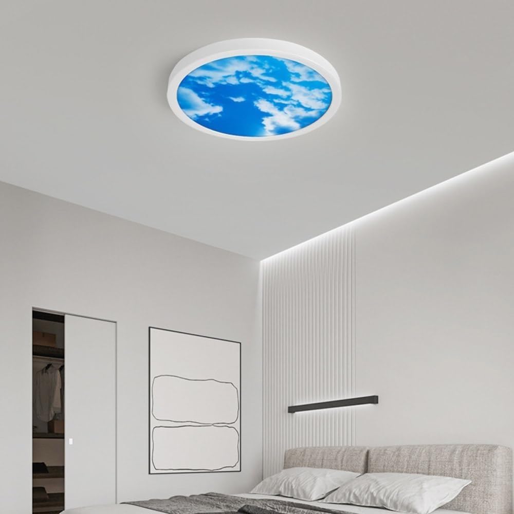 Modern Simple Creative Blue Sky, White Clouds, Swirling Beauty Ceiling Light, LED 3-color Dimming Ultra Thin Round Lamp, Flush Mount Ceiling Lighting Fixtures, For Kids Room, Nursery, Bedroom(50CM)
