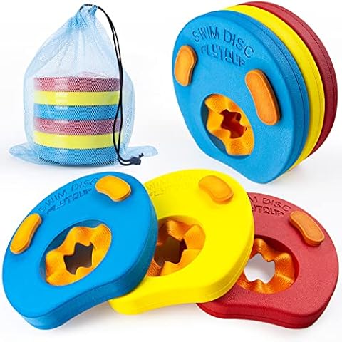 Upgrade Kids Arm Bands, EVA Foam Swimming Discs, Swimming Floats for 3-6 years Children (6 Pcs/Set)- Red/ Yellow/ Blue Cover