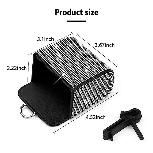 Image of Salior Rhinestone Vent Storage Organizer, Leather Pocket, Bling Accessories for Women or Man, Multipurpose Sunglass and Coin Holder for Car Decorations, Black