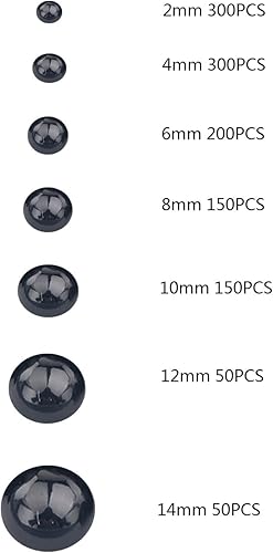 Miniatura 2 de 1200 perlas de plástico ABS negro con parte trasera plana, cuentas semicirculares de tamaño mixto de 0.079 a 0.555 pulgadas para manualidades,