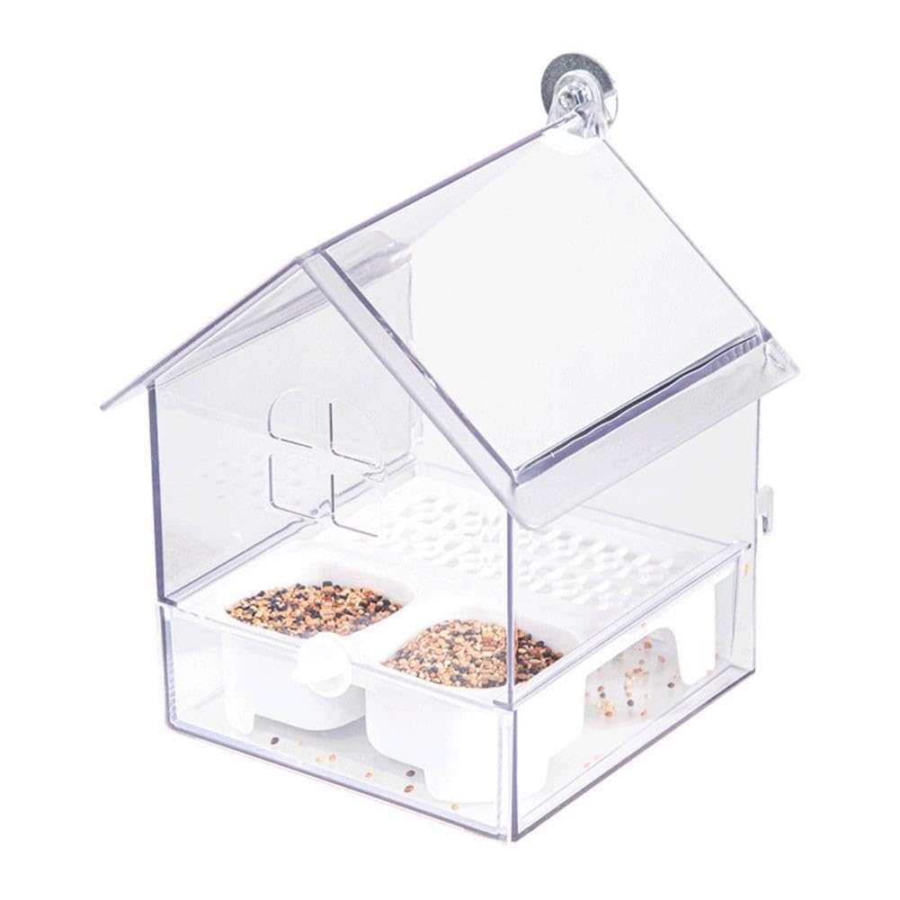 EasyByMall Mangeoire transparente pour perroquet et baignoire pour oiseaux, mangeoire extérieure à suspendre, design anti-déversement, matériau ABS, vert ou blanc