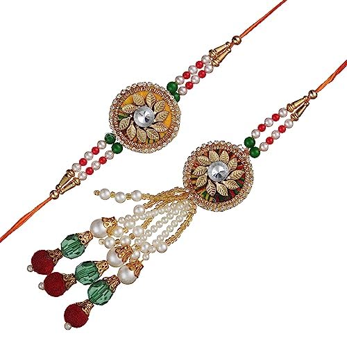 eCraftIndia Beautiful Floral Designer Bhaiya Bhabhi Rakhi Set with Roli Chawal Pack - Rakhi for Brother, Bhaiya, Bhai - Lumba Rakhi for Bhabhi, Sister (B0C8NKWDWW) Amazon Price History, Amazon Price Tracker