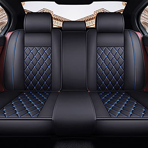 Aotiyer Full Set Car Seat Covers, Crown Pu Leather Car Seat Cover Full Surround, Durable Comfortable Automotive Vehicle Cushion Cover Fit For Most 5 Seats Cars/Suv/Truck/Vans (Black+Blue) #TOP3