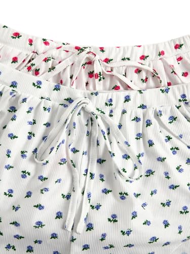 Image of MakeMeChic Women's Pajama Bottoms Floral Print Tie Front Micro Short Side Slit Summer Lounge Shorts