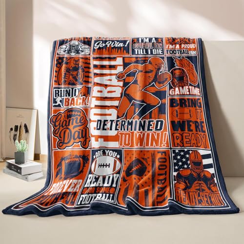 DKEAQZ Football Gifts for Men Sport Merch Blanket for Men Women Football Style Stuff for Fans Orange and Blue Throw Blanket for Couch Sofa Bed 60x50