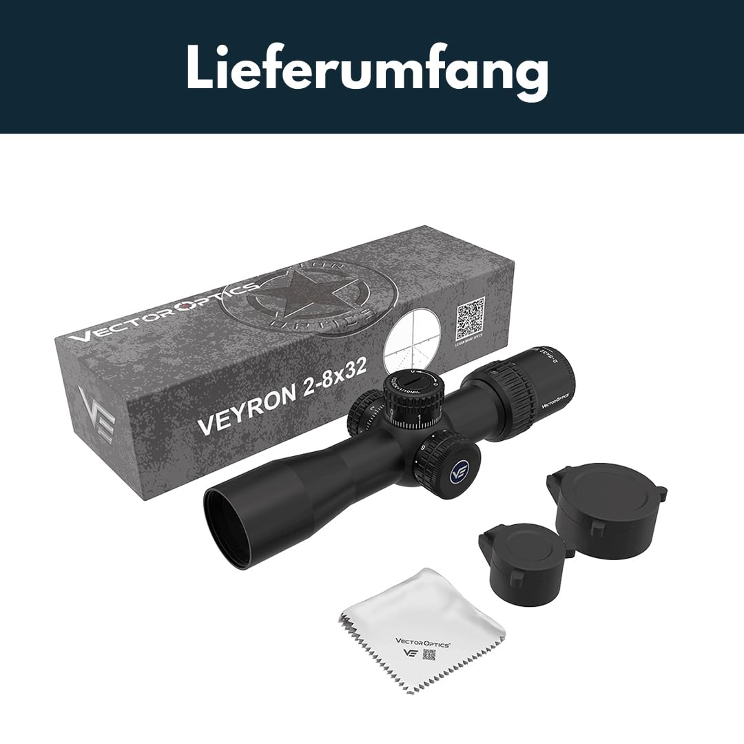 Vector Optics SCOC-43 Veyron 2-8x32IR SFP Zielfernrohr für Sport, Airsoft und Jagd, Luftgewehr, Ziel-Visier, Gewehrzielfernrohr, Rifle Scope, umfangreiches Zubehör