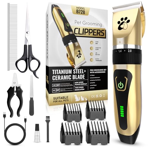 Dog Clippers Cordless, Professional Pet Clippers, 2-Speed Low Noise Dog Grooming Kit, Pet Trimmer for Small Large Thick Hair Dogs Cats Dog Clippers Cordless, Professional Pet Clippers, 2-Speed Low Noise Dog Grooming Kit, Pet Trimmer for Small Large Thick Hair Dogs Cats