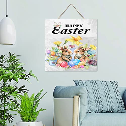 Plaque murale en bois vieilli Happy Easter 30,5 x 30,5 cm de Pâques