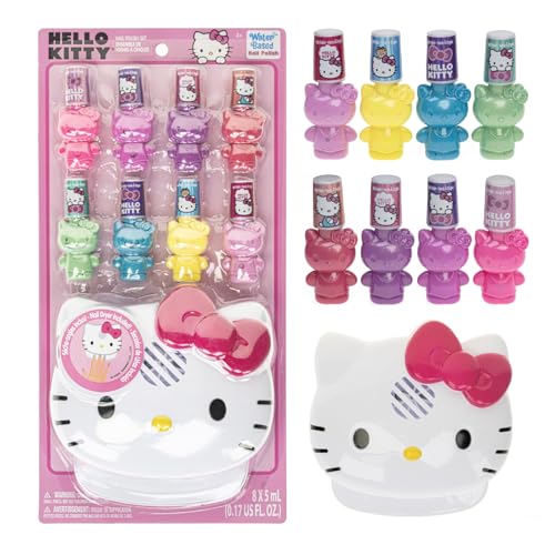 Townley Girl Hello Kitty 8 Pack Peel-Off Shimmer and Opaque Water-Based Safe Nail Polish Set with Nail Dryer for Kids AA Batteries Not Included Ages 3 and Up