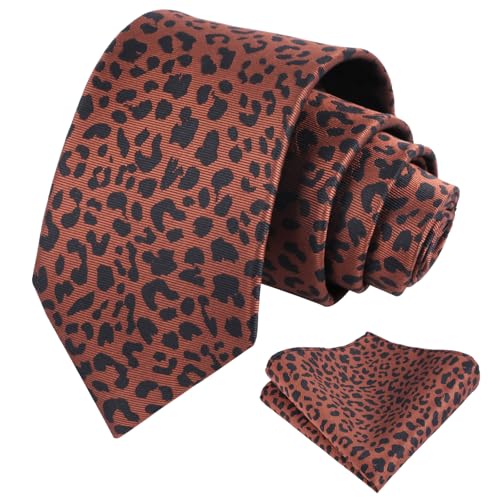 Image of Alizeal Men's Leopard Print Tie Set 3.15'' Necktie with Pocket Square Gift Box for Wedding and Fashion Occasions
