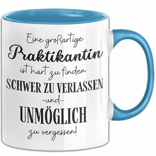Praktikantin Abschied Geschenk Tasse Abschiedsgeschenk für Praktikantin Hart Zu Finden Schwer Zu Verlassen (Blau)
