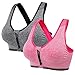 Femme Soutien-Gorge de Sport Zipp饠Devant Push Up Bra Brassi貥 sans Armature Rembourr頰our Jogging Yoga Fitness,Gris+rouge,M