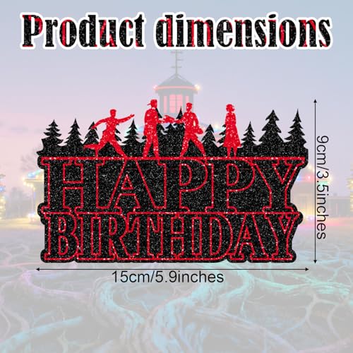 Happy Birthday Cake Topper, Glitter Black & Red Horrific Forest Birthday Cake Topper for Kids Boys Girls Themed Party Favors & Decor Supplies by SAVITA - Image 2