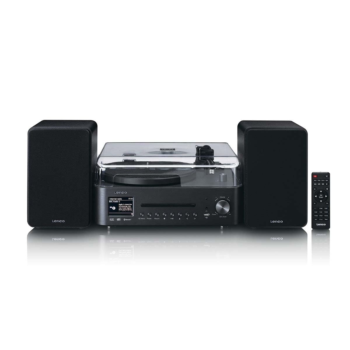 Lenco MC-760BK Giradischi con altoparlante - Giradischi 60 W - Lettore Vinile Bluetooth 5.3 - Record Player - DAB+ - Legno/Nero