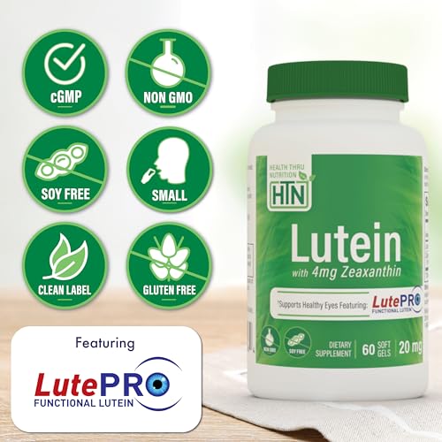 Image of Lutein 20mg with Zeaxanthin 4mg 60 Softgels | Trans-Isomer Marigold Extract in Nature Identical 5:1 Ratio | Supports Healthy Eye, Skin and Brain | Non-GMO Soy & Gluten Free | by Health Thru Nutrition